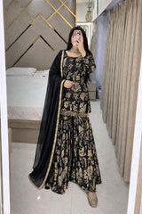 Muslin Cotton Floral Digital Print Kurti Sharara Dupatta Set