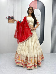 Pure Banarasi Tissue Thread Embroidery work Lehenga Choli