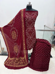 Modal Silk Original Hand Crafted Silk 3pc Bandhani Dress Material