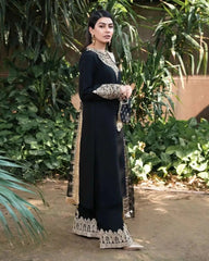 Georgette Zari Embroidery Stone neck work kurti Pant Dupatta Set