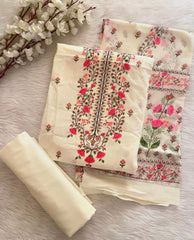 Soft Cotton Digital Phulkari Print with Stone work White Concept Summer Special 3 Pc Salwar Dress Material