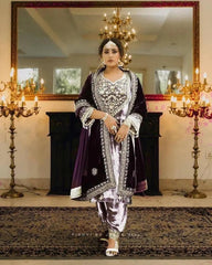 Thread Embroidery work Winter Velvet Suit (Stitched)