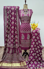 Modal Ghazi Silk Ajrakh Print Dress Material (Unstitched)