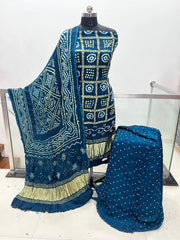 Modal Silk Golden Chex Rai Bandhej Bandhani Dress Material