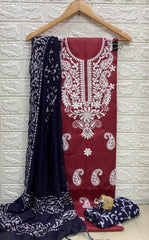 Slub cotton Neckwork with Batik work Dupatta and Salwar Dress Material (Unstitched)