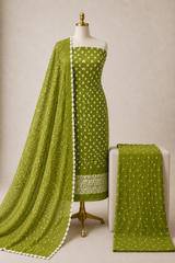Soft Cotton Self Color 3Pc Unstitched Bandhani Dress Material