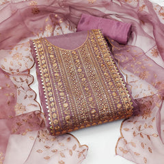 Organza Silk with Multi work Womens Dress Material ( Unstitched)