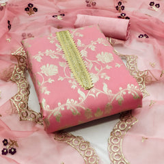 Organza Silk Chanderi Fancy work Dress Material