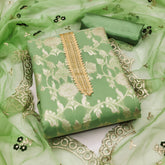 Organza Silk Chanderi Fancy work Dress Material