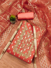 Organza Jeckard Neckwork Women Unstitched Salwar Suit