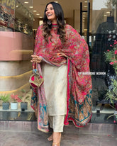 Jeckard Silk Embroidery Zari work Kurti Pant dupatta Set