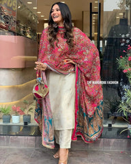 Jeckard Silk Embroidery Zari work Kurti Pant dupatta Set