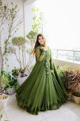 Faux Georgette Lace work With Tussels Gown (Stitched)