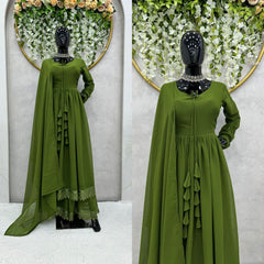 Faux Georgette Lace work With Tussels Gown (Stitched)