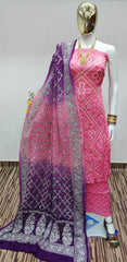 Modal Ghazi Silk Barik Bandhej Work Authentic Gujarati Bandhani Dress Material (Unstitched)