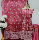 Modal Silk Lakhnavi Thread Work Bandhani Dress Material