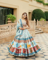 Muslin Cotton Digital Print Mirror Work Designer Chaniya Choli for Navratri