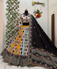 Muslin Cotton Digital Print with Mirror Work Black Concept Designer Chaniya Choli for Navratri
