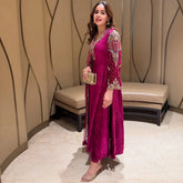 Premium Multi Color Embroidery Work Designer Velvet Kurti Pant Dupatta Set (Ready to Wear)
