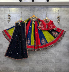 Pure Jaam Cotton Real Mirror Work Navratri Special 8M Flair Designer Chaniya Choli (Ready To Wear)
