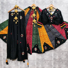 Pure Rayon Multicolor Bandhani Print Navratri Special Designer Chaniya Choli (Ready to Wear)