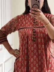 Pure Soft Cotton Summer Special Block Print work Kurti Pant Dupatta Set (Ready to Wear)