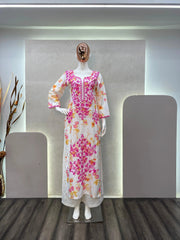 Rayon Chikankari Kurti Palazzo Set (Stitched)