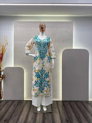 Rayon Chikankari Kurti Palazzo Set (Stitched)