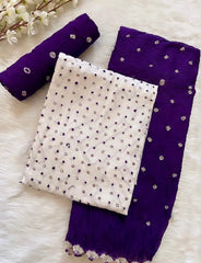 Soft Cotton Mirror Thread Work Bandhani Salwar Material (Unstitched)