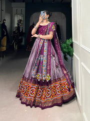 Tassar Silk Ikkat Print work Navratri Special Chaniya Choli (Ready To Wear)