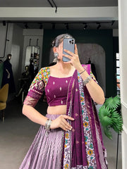 Tassar Silk Ikkat Print work Navratri Special Chaniya Choli (Ready To Wear)