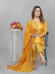 Hand Blocked Batik Kurti Pant Dupatta Set (Stitched)