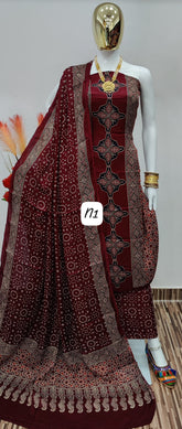 Original silk Hand Crafted Ajrakh Dress Material