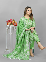 Hand Blocked Batik Kurti Pant Dupatta Set (Stitched)