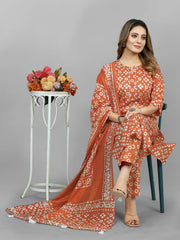 Hand Blocked Batik Kurti Pant Dupatta Set (Stitched)