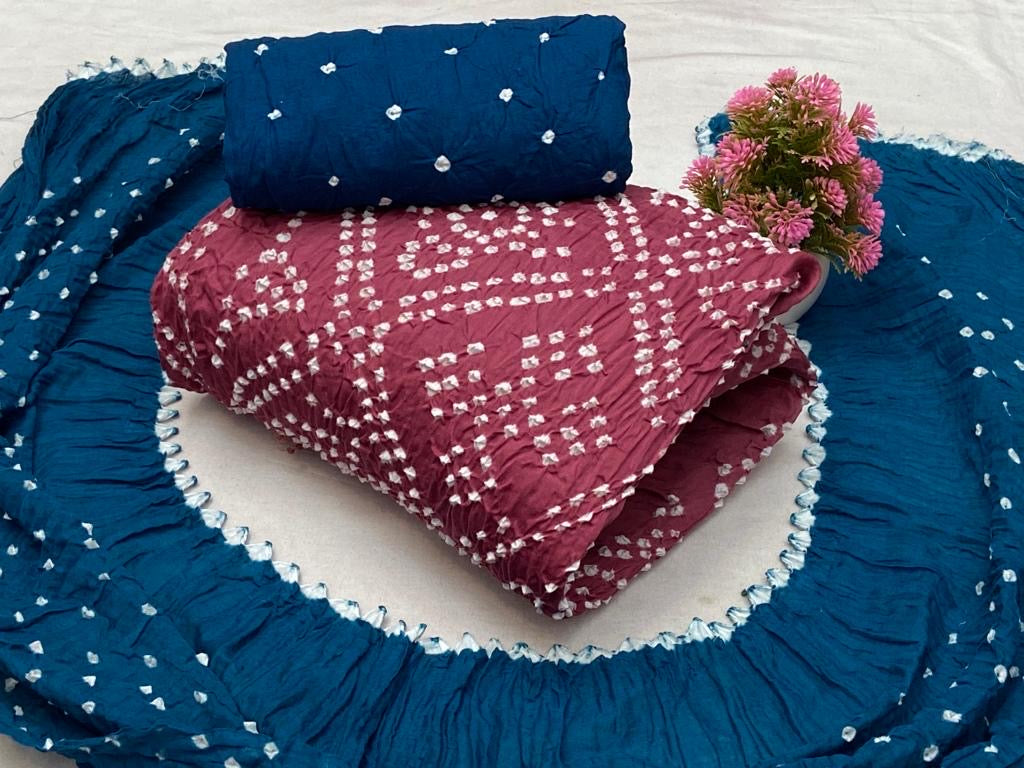 Soft Cotton Dual Contrast Kutch Bandhani Dress Material ( Unstitched)