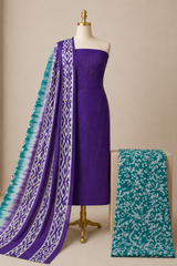Soft Cotton Lakhnavi Thread Work 3Pc Unstitched Batik Dress Material