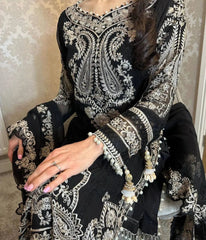 Georgette Zari Embroidery work Long Kurti Palazzo Dupatta Set