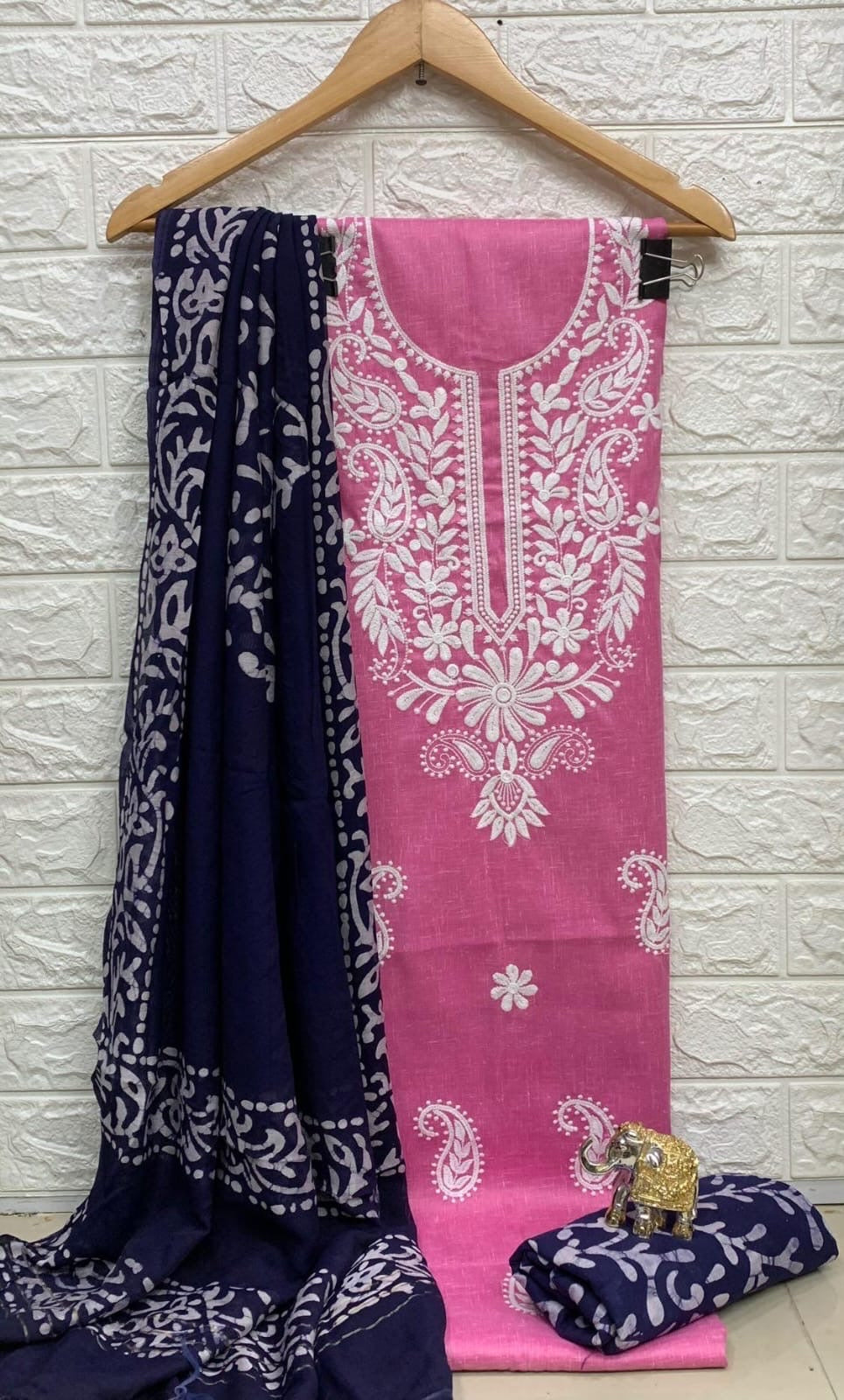 Slub cotton Neckwork with Batik work Dupatta and Salwar Dress Material (Unstitched)