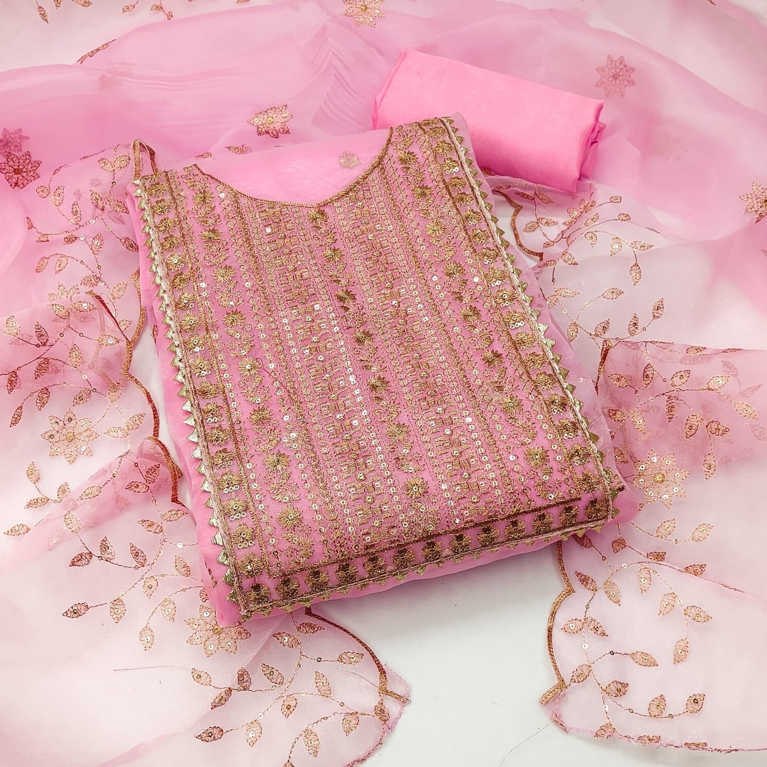 Organza Silk with Multi work Womens Dress Material ( Unstitched)