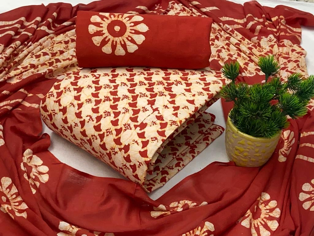 Soft Cotton Hand Blocked Wax Batik Dress Material (Unstitched)