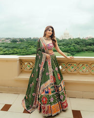 Muslin Digital Print with Mirror Work Designer Chaniya Choli (Stitched)