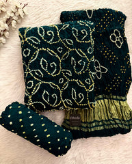 Modal Silk Hand Crafted Barik Bandhej Work Silk Bandhani Dress Material