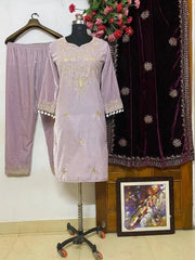 Thread Embroidery work Winter Velvet Suit (Stitched)