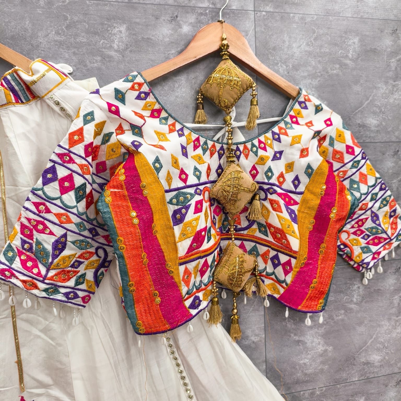 Roman Silk Sequence Gotta with Mill Embroidery work Navratri Special 6M Flair Designer Chaniya Choli (Ready to Wear)