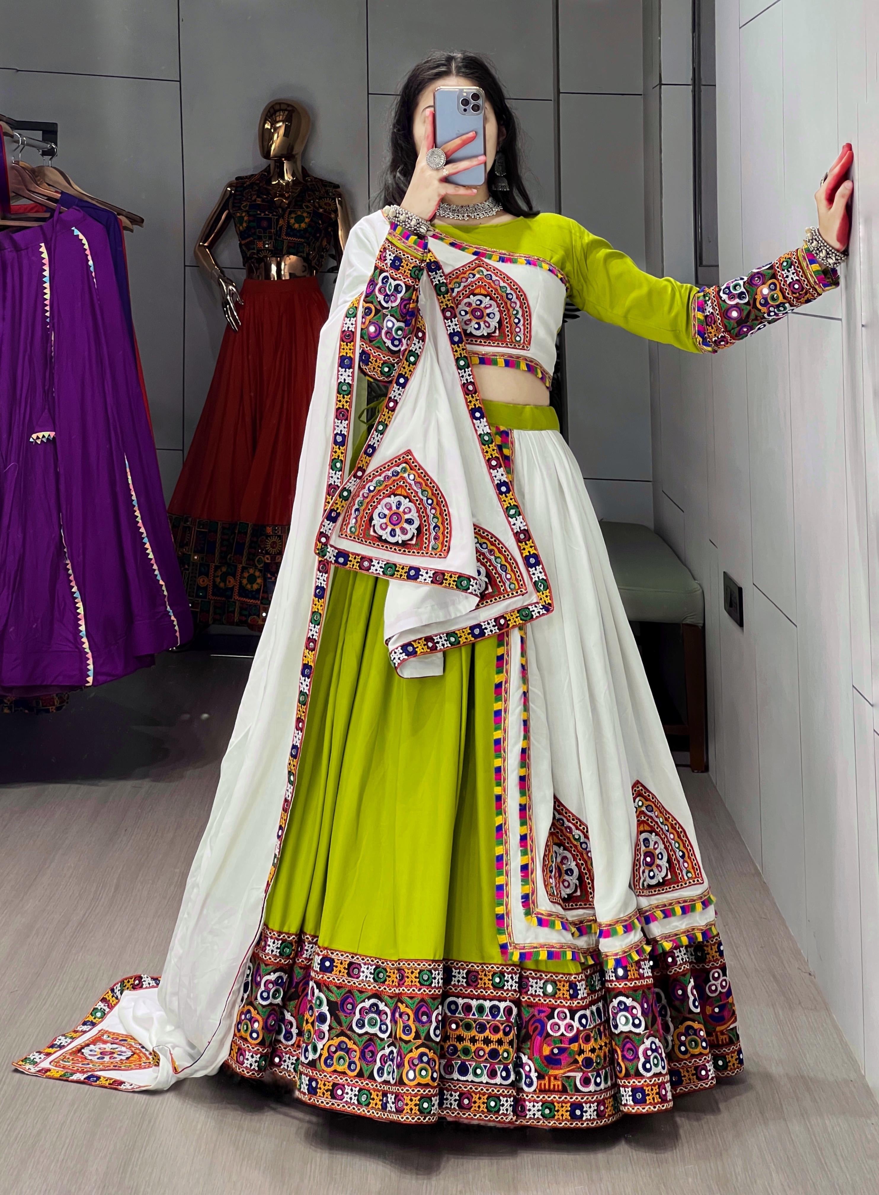 Pure Rayon Kutchi Mill Thread Work White Concept Navratri Special Designer Chaniya Choli (Ready to Wear)