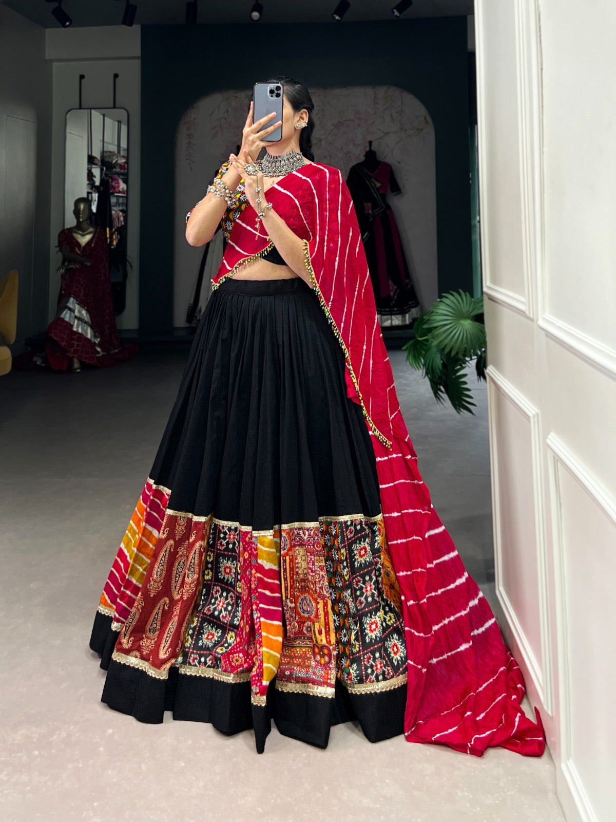Rayon Printed with Gamthi Work Authentic Gujrati Navratri Chaniya Choli