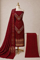 Modal Silk Barik Bandhej Work Silk 3Pc Unstitched Bandhani Dress Material