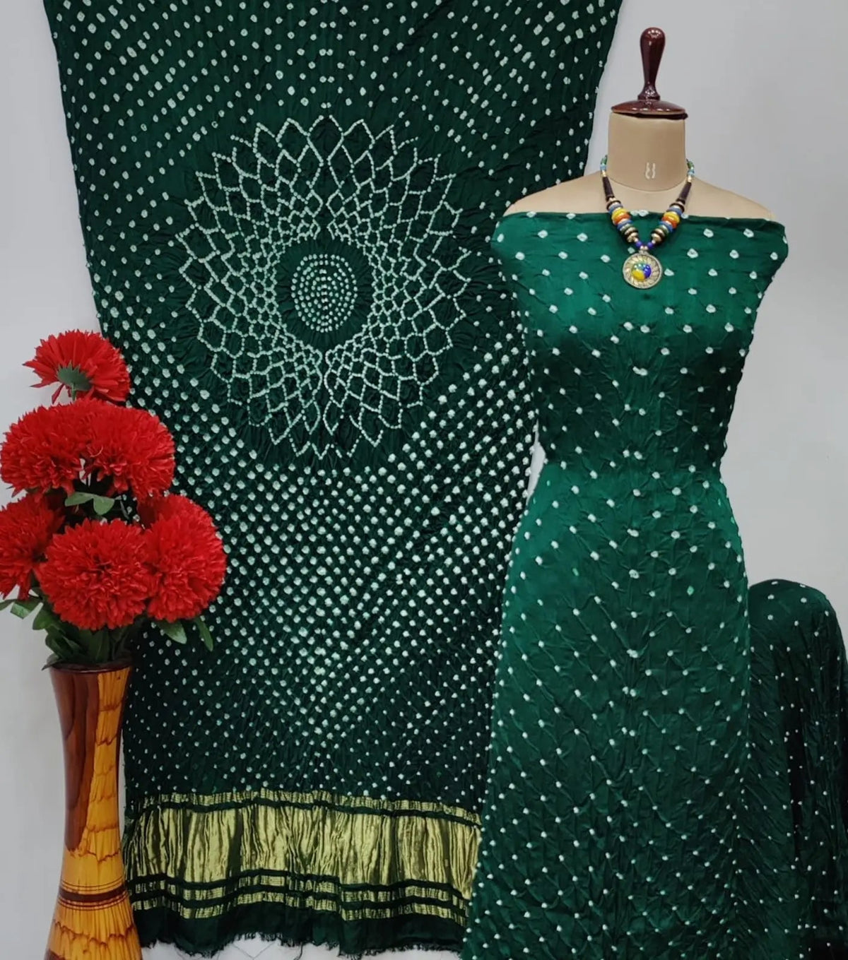 Pure Modal Silk Original Hand Crafted Bandhani Dress Material
