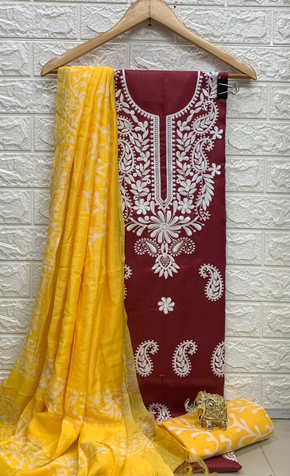 Slub cotton Neckwork with Batik work Dupatta and Salwar Dress Material (Unstitched)